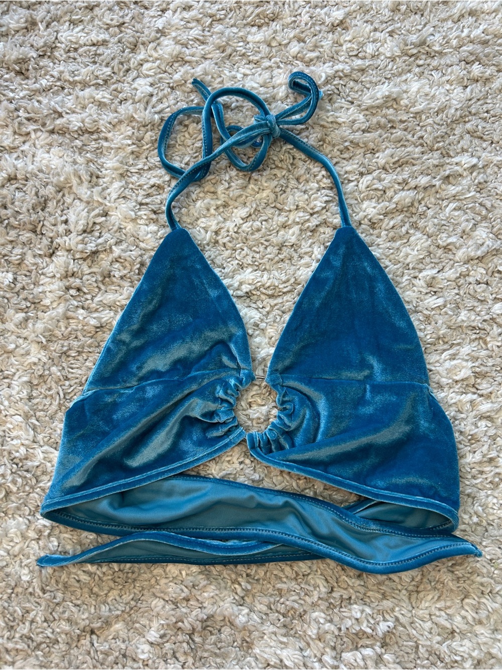 Blue Velvet Triangle Halter Top